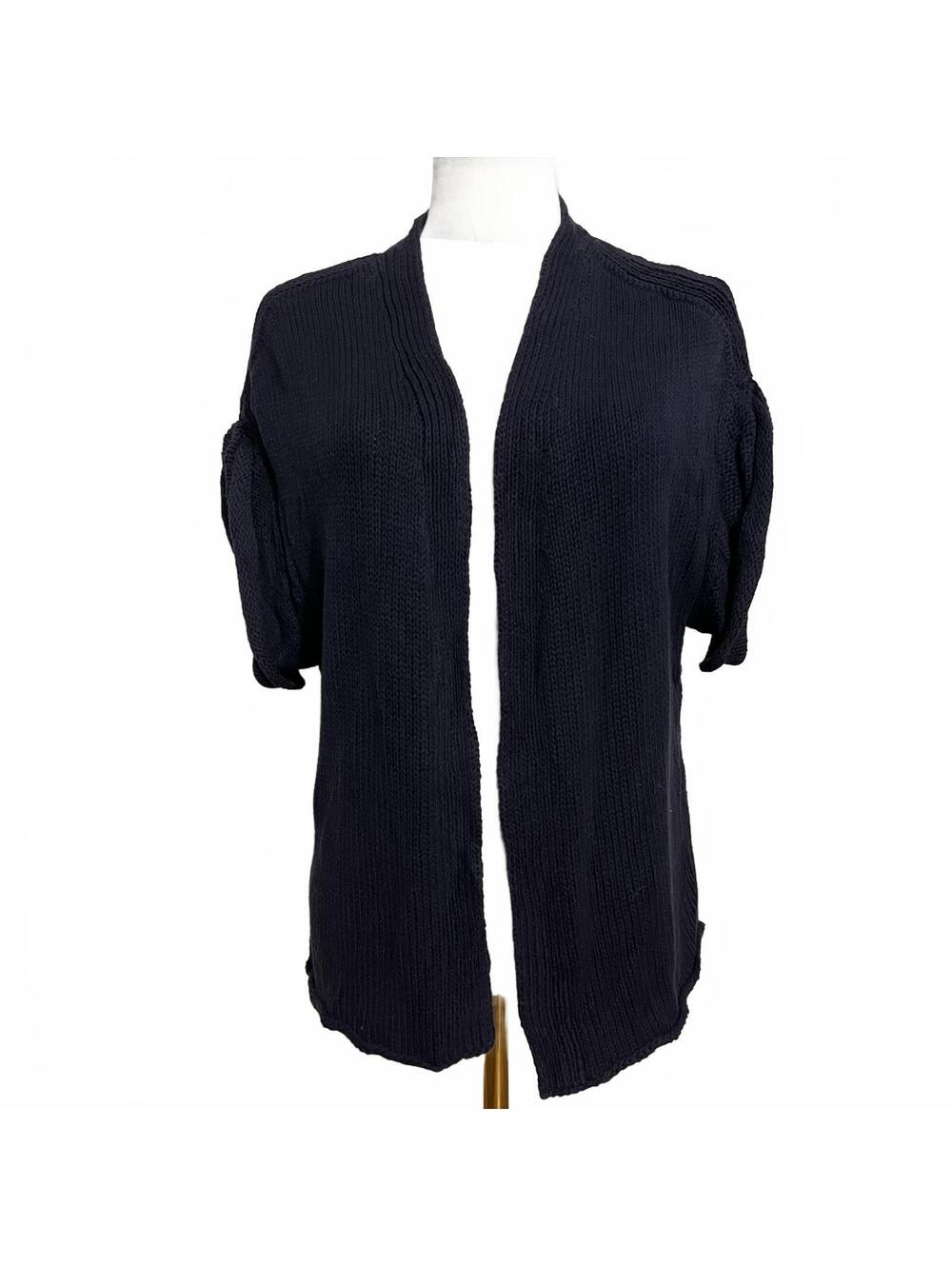 J.Jill Y2K Navy Chunky Cotton Knit Open Cardigan Sweater Size Small Cottagecore